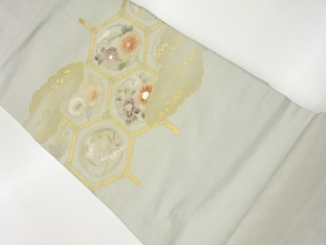 JAPANESE KIMONO / VINTAGE NAGOYA OBI / KINSAI / SHELL INLAY / CLOUD & FLORAL RING PATTERN